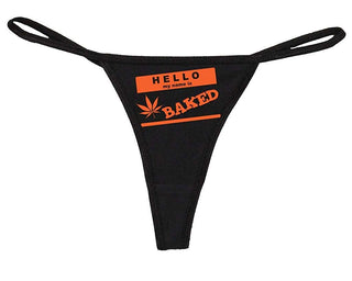 Hello My Name is Baked - Black String Thong