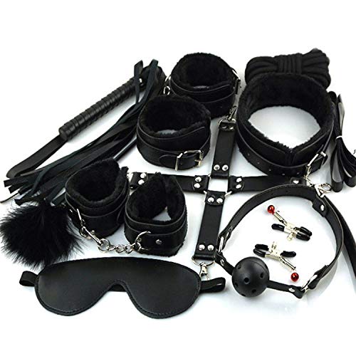 Love Toys Products 10 Pcs/Set funnyy Lingerie PU Leather BDSM Funny Bondage Set Hand Cuffs Footcuff Whip Rope Blindfold Exciting Funny Toys for Couples