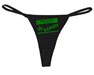 Hello My Name is Baked - Black String Thong