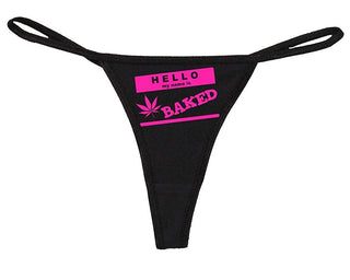 Hello My Name is Baked - Black String Thong