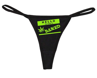 Hello My Name is Baked - Black String Thong