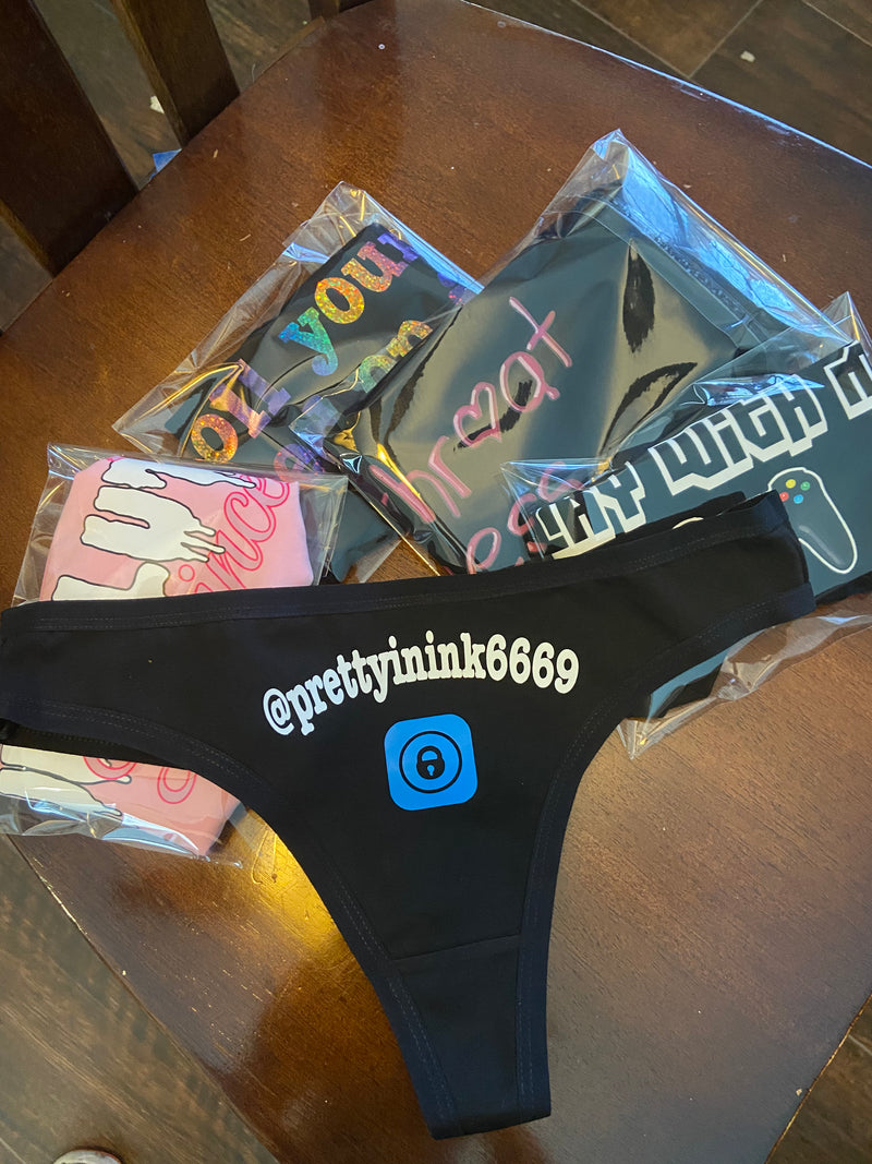 OF Only Fans Custom Personalized Black Thong for Promo Work on social media accounts
