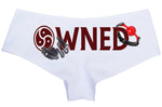 OWNED COLLARED BDSM submissive cuffs owned slave boy short panty panties boyshort sexy funny rude slutty slut collar collared ball gag tied