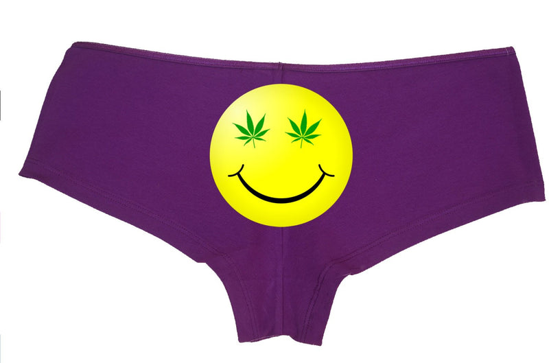 SMILEY FACE HELLO high 420 dope marijuana leaf pot weed boy short panty panties new boyshort color choices sexy funny ass tray roll on it