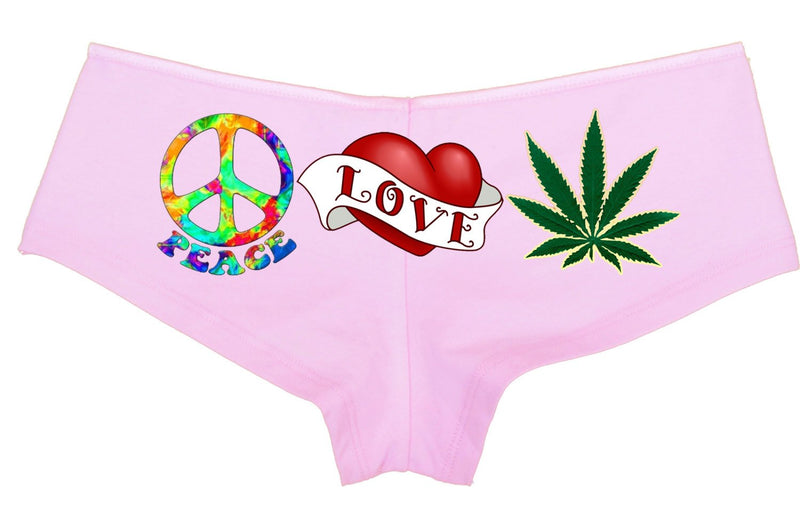 PEACE LOVE WEED marijuana leaf pot weed boy short panty panties new boyshort color choices sexy funny ass tray roll on it great for raves